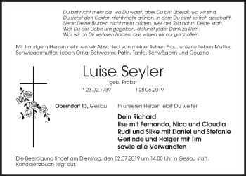 Traueranzeige von Luise Seyler von Rothenburg