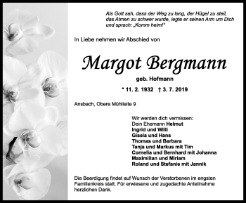 Traueranzeige von Margot Bergmann von Ansbach
