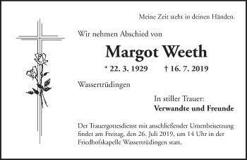 Traueranzeige von Margot Weeth von Dinkelsbühl/ Feuchtwangen