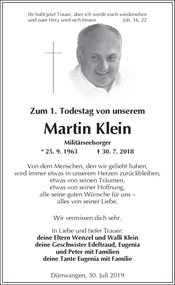 Traueranzeige von Martin Klein von Dinkelsbühl/ Feuchtwangen