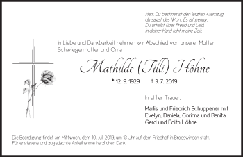 Traueranzeige von Mathilde Höhne von Ansbach