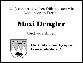 Traueranzeige von Maxi Dengler von Rothenburg