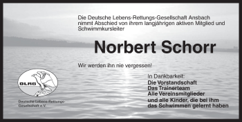 Traueranzeige von Norbert Schorr von Ansbach