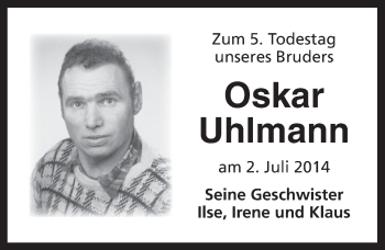 Traueranzeige von Oskar Uhlmann von Ansbach