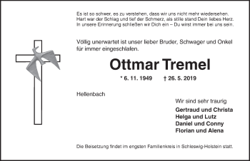 Traueranzeige von Ottmar Tremel von Dinkelsbühl/ Feuchtwangen