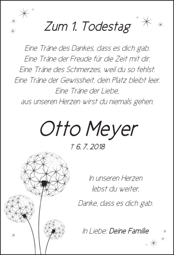 Traueranzeige von Otto Meyer von Dinkelsbühl/ Feuchtwangen