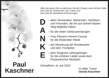 Traueranzeige von Paul Kaschner von Dinkelsbühl/ Feuchtwangen