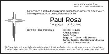 Traueranzeige von Paul Rosa von Ansbach