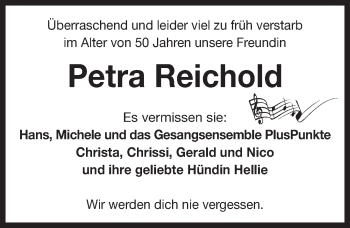 Traueranzeige von Petra Reichold von Neustadt/ Scheinfeld/ Uffenheim