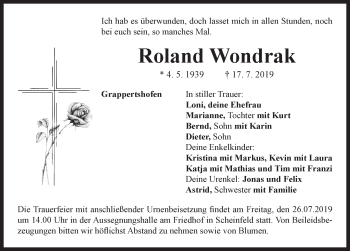 Traueranzeige von Roland Wondrak von Neustadt/ Scheinfeld/ Uffenheim