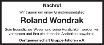 Traueranzeige von Roland Wondrak von Neustadt/ Scheinfeld/ Uffenheim