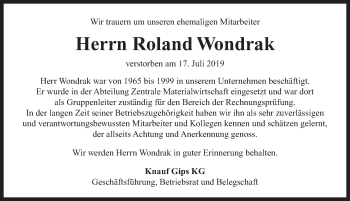 Traueranzeige von Roland Wondrak von Neustadt/ Scheinfeld/ Uffenheim