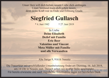 Traueranzeige von Siegfried Gullas von Rothenburg