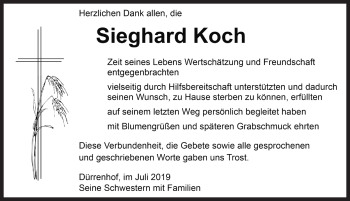 Traueranzeige von Sieghard Koch von Rothenburg