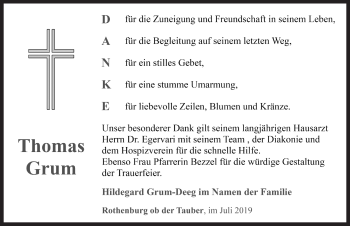 Traueranzeige von Thomas Grum von Rothenburg