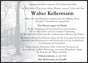 Traueranzeige von Walter Kellermann von Rothenburg