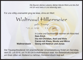 Traueranzeige von Waltraud Hillermeier von Neustadt/ Scheinfeld/ Uffenheim