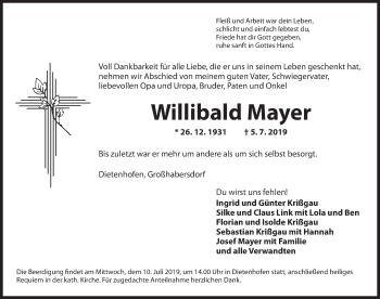 Traueranzeige von Willibald Mayer von Ansbach