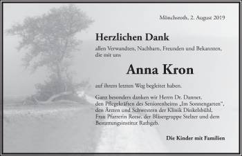 Traueranzeige von Anna Kron von Dinkelsbühl/ Feuchtwangen