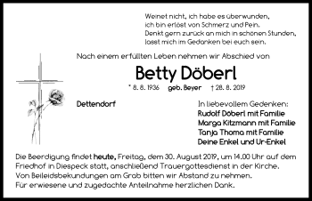 Traueranzeige von Betty Döberl von Neustadt/ Scheinfeld/ Uffenheim