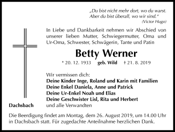 Traueranzeige von Betty Werner von Neustadt/ Scheinfeld/ Uffenheim