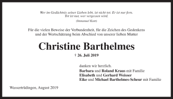 Traueranzeige von Christine Barthelmes von Dinkelsbühl/ Feuchtwangen