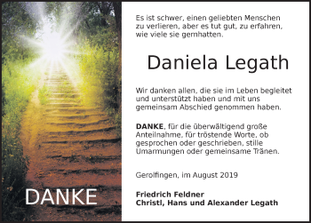 Traueranzeige von Daniela Legath von Dinkelsbühl/ Feuchtwangen