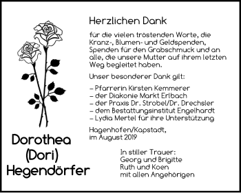 Traueranzeige von Dorothea Hegendörfer von Neustadt/ Scheinfeld/ Uffenheim