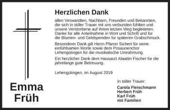 Traueranzeige von Emma Früh von Dinkelsbühl/ Feuchtwangen