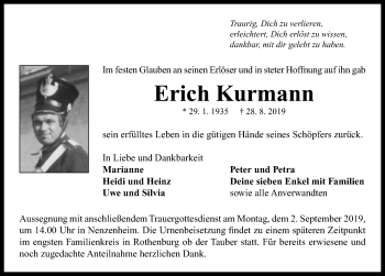 Traueranzeige von Erich Kurmann von Rothenburg