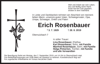 Traueranzeige von Erich Rosenbauer von Ansbach