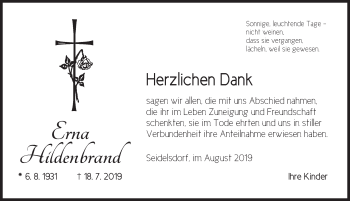 Traueranzeige von Erna Hildenbrand von Dinkelsbühl/ Feuchtwangen