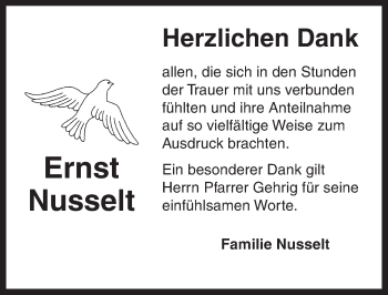 Traueranzeige von Ernst Nusselt von Ansbach
