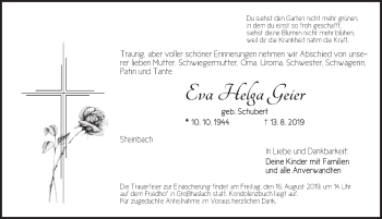 Traueranzeige von Eva Helga Geier von Ansbach