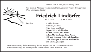 Traueranzeige von Friedrich Lindörfer von Dinkelsbühl/ Feuchtwangen