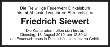 Traueranzeige von Friedrich Siewert von Dinkelsbühl/ Feuchtwangen