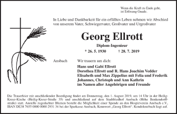 Traueranzeige von Georg Ellrott von Ansbach