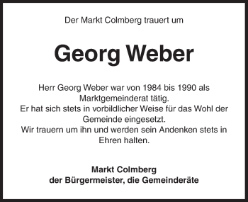 Traueranzeige von Georg Weber von Ansbach