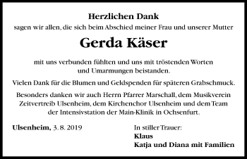 Traueranzeige von Gerda Käser von Neustadt/ Scheinfeld/ Uffenheim