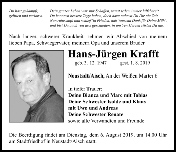 Traueranzeige von Hans-Jürgen Krafft von Neustadt/ Scheinfeld/ Uffenheim