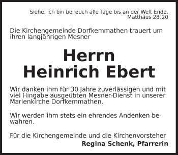 Traueranzeige von Heinrich Ebert von Dinkelsbühl/ Feuchtwangen