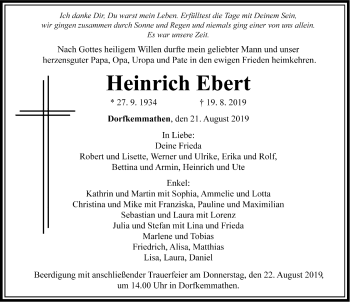 Traueranzeige von Heinrich Ebert von Dinkelsbühl/ Feuchtwangen