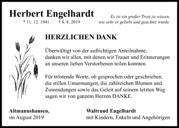 Traueranzeige von Herbert Engelhardt von Neustadt/ Scheinfeld/ Uffenheim