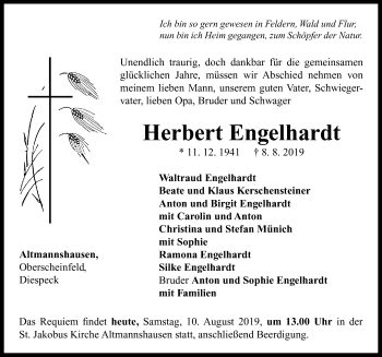 Traueranzeige von Herbert Engelhardt von Neustadt/ Scheinfeld/ Uffenheim