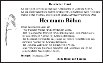 Traueranzeige von Hermann Böhm von Rothenburg