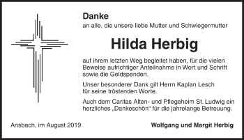 Traueranzeige von Hilda Herbig von Ansbach