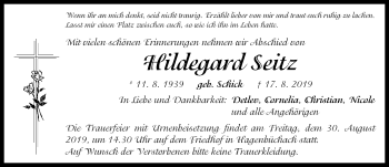 Traueranzeige von Hildegard Seitz von Neustadt/ Scheinfeld/ Uffenheim