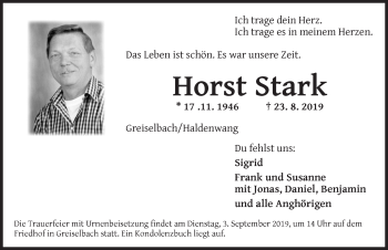 Traueranzeige von Horst Stark von Dinkelsbühl/ Feuchtwangen