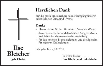 Traueranzeige von Ilse Bleicher von Dinkelsbühl/ Feuchtwangen