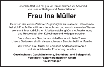 Traueranzeige von Ina Müller von Gesamtausgabe